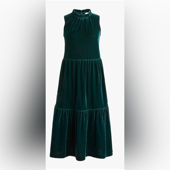 J. Crew 💚 Velvet Sleevless Midi Dress in Forest Green, Women's Size 12, NWT - Picture 1 of 6